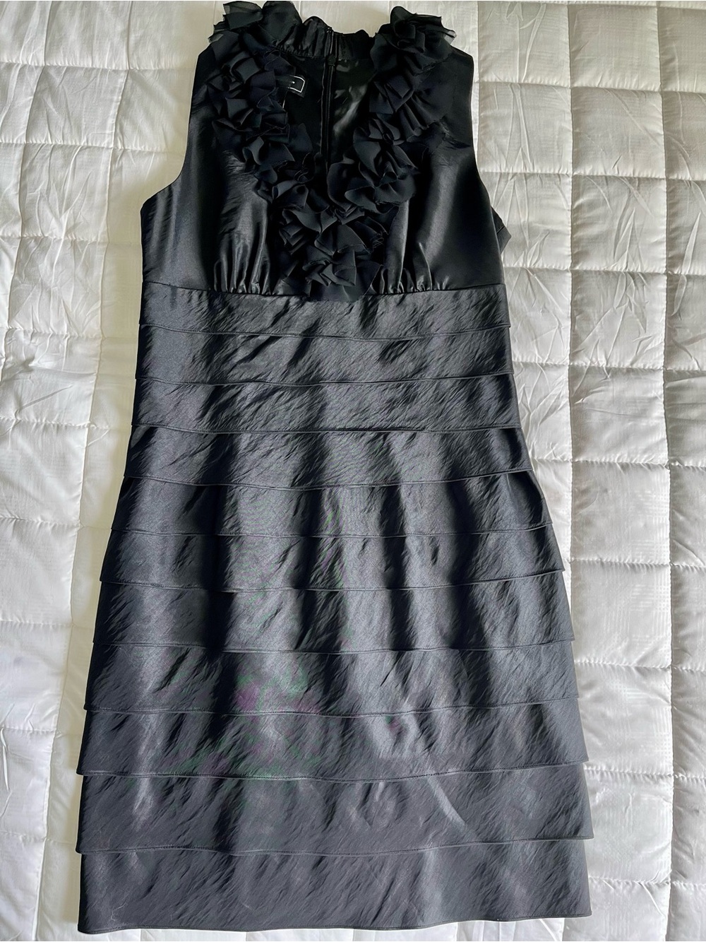 Dressbarn Black Ruffle V-Neck Tiered Mini Dress